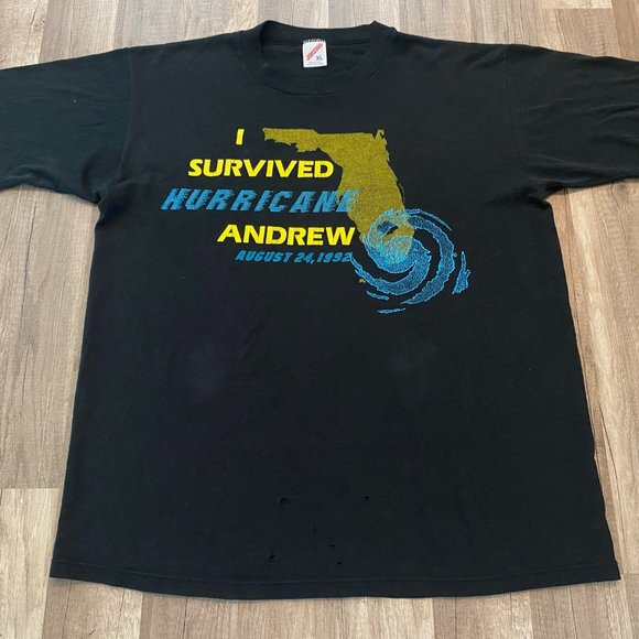 Vintage 1992 I Survived Hurricane Andrew FL Tee - Picture 1 of 7